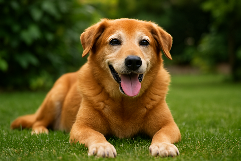 chien senior en bonne forme détendu et heureux