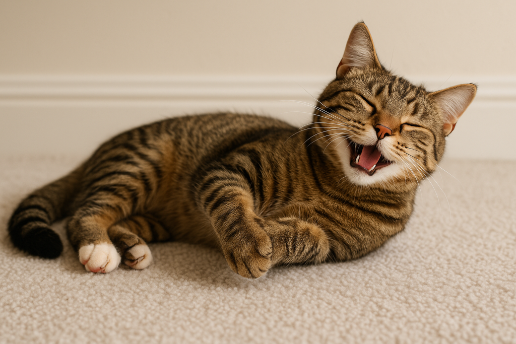 chat détendu profitant d’un confort digestif visible