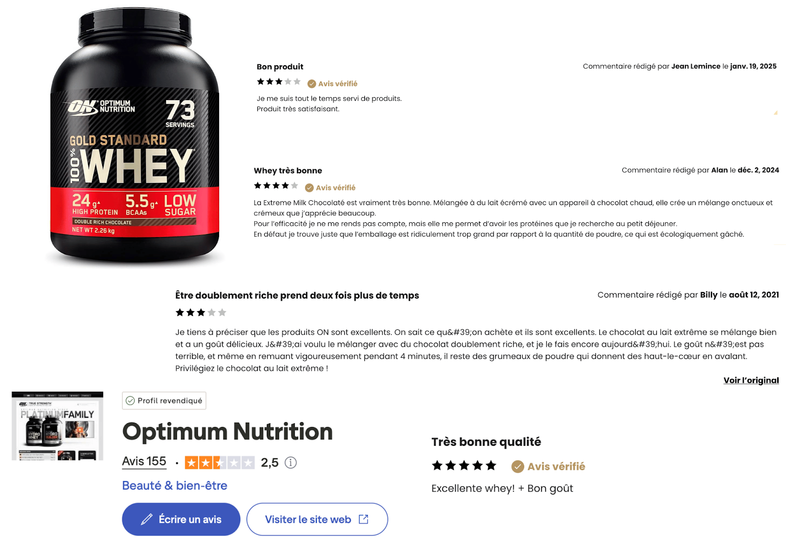 avis whey gold standard optimum nutrition