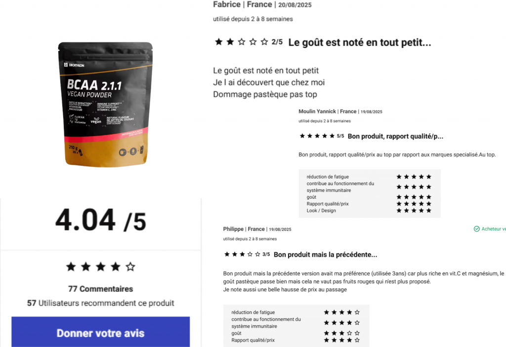 avis bcaa vegan 2.1.1 decathlon