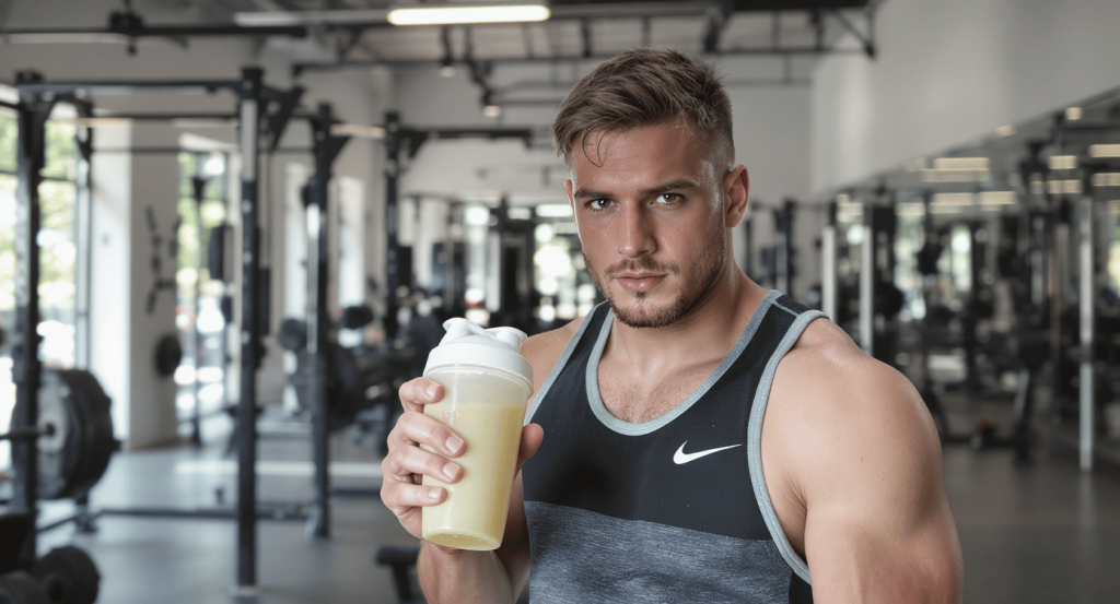 sportif buvant un shaker protéiné après un entraînement