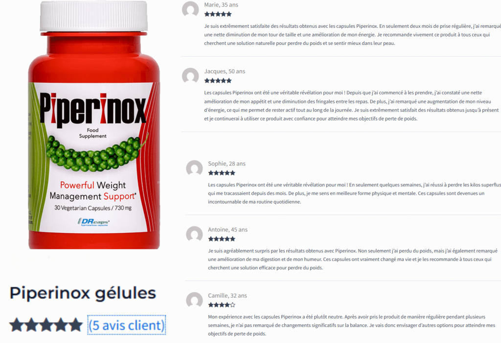 avis des client sur le brûle-graisse piperinox