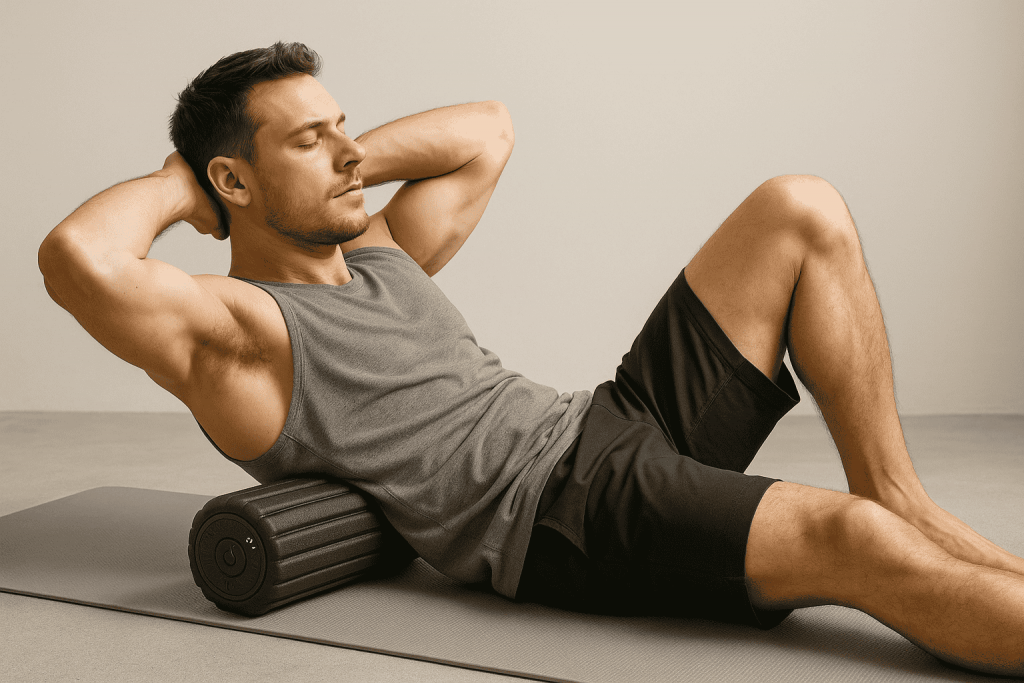 jeune homme utilisant son rouleau massage