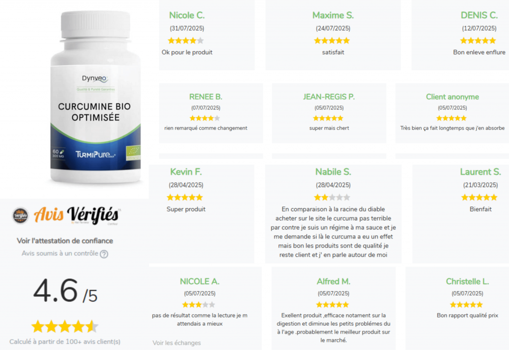 les avis des clients sur la curcumine de dynveo