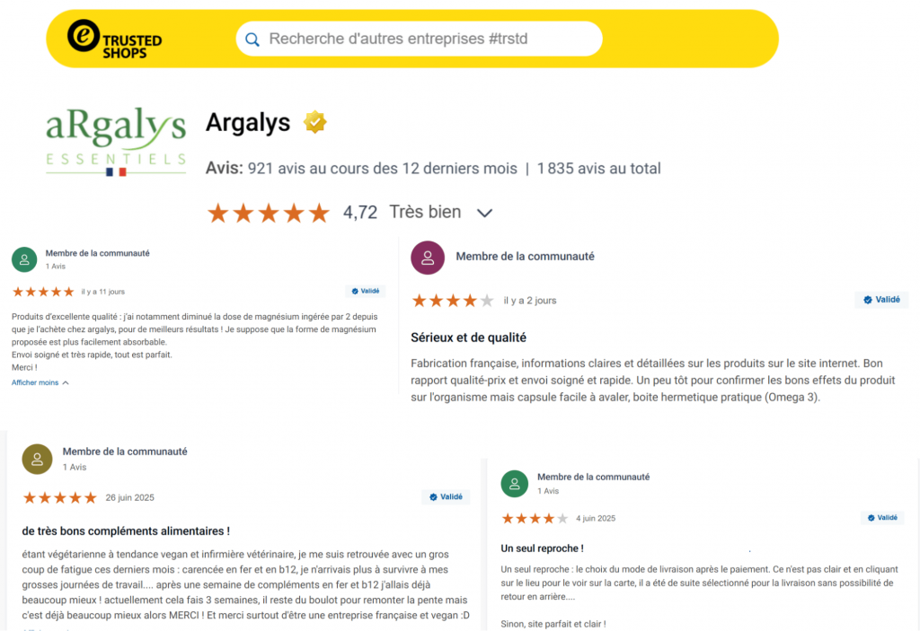 les avis des clients sur la marque argalys