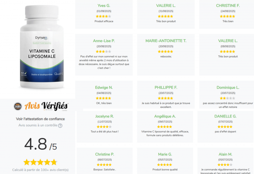 les avis des clients sur la vitamine C liposomale dynveo
