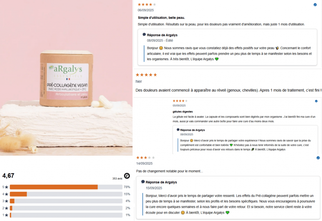 les avis des clients sur le collagène argalys