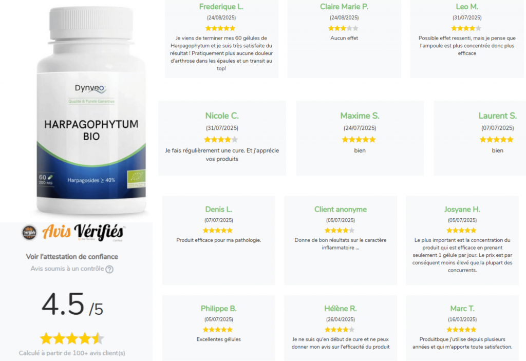 les avis des clients sur l’harpagophytum dynveo