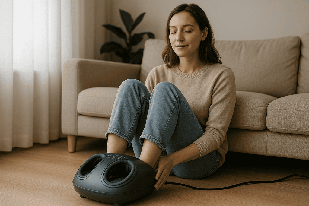 personne profitant des bienfaits de son appareil massage pied