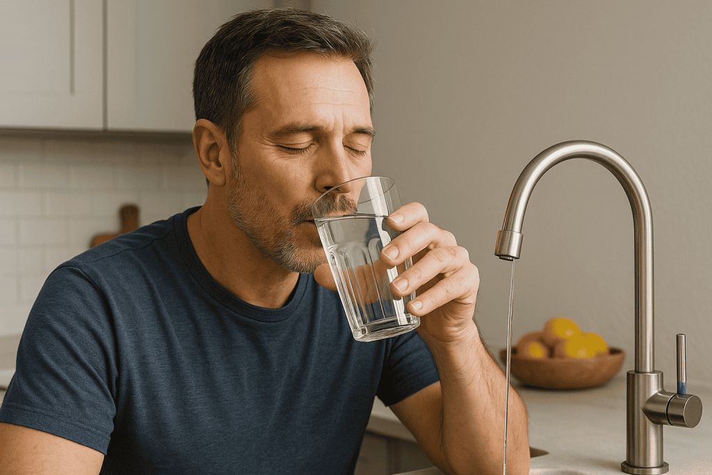 personne profitant d'une eau pure grâce à son osmoseur inverse