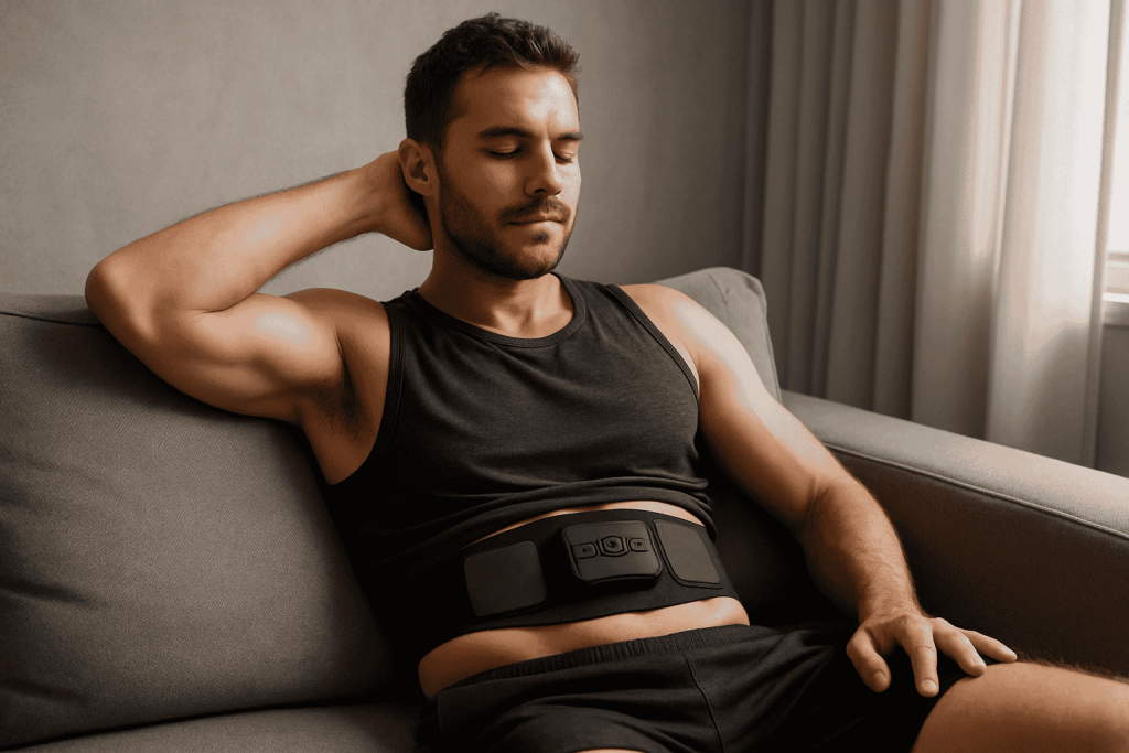 personne utilisant une ceinture abdo