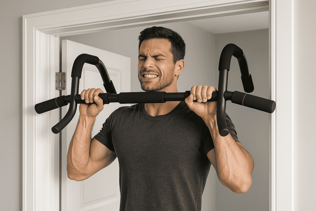 une personne faisant de l'exercice avec sa barre de traction