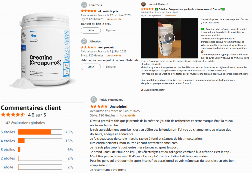 avis des client sur la créatine creapure nutrimuscle