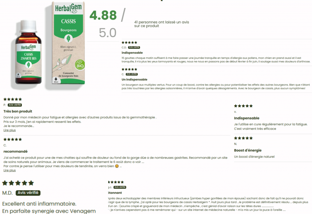 avis des client sur le bourgeon de cassis bio herbalgem