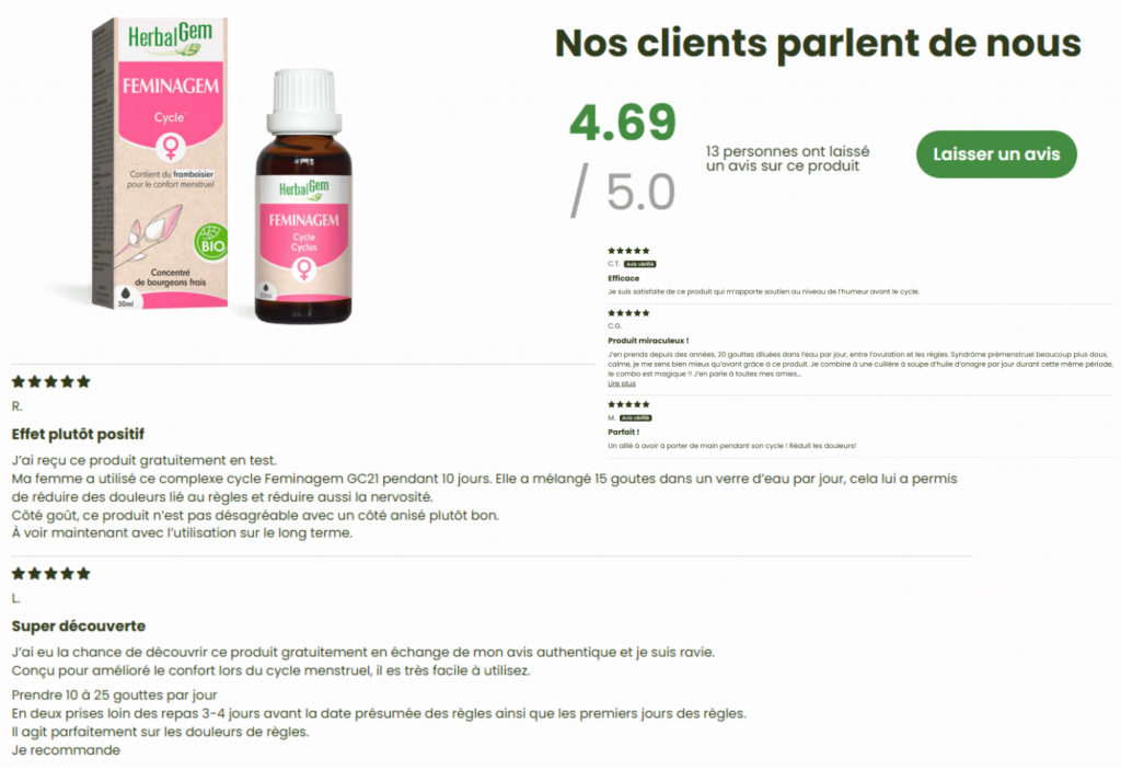 avis des client sur le feminagem de chez herbalgem