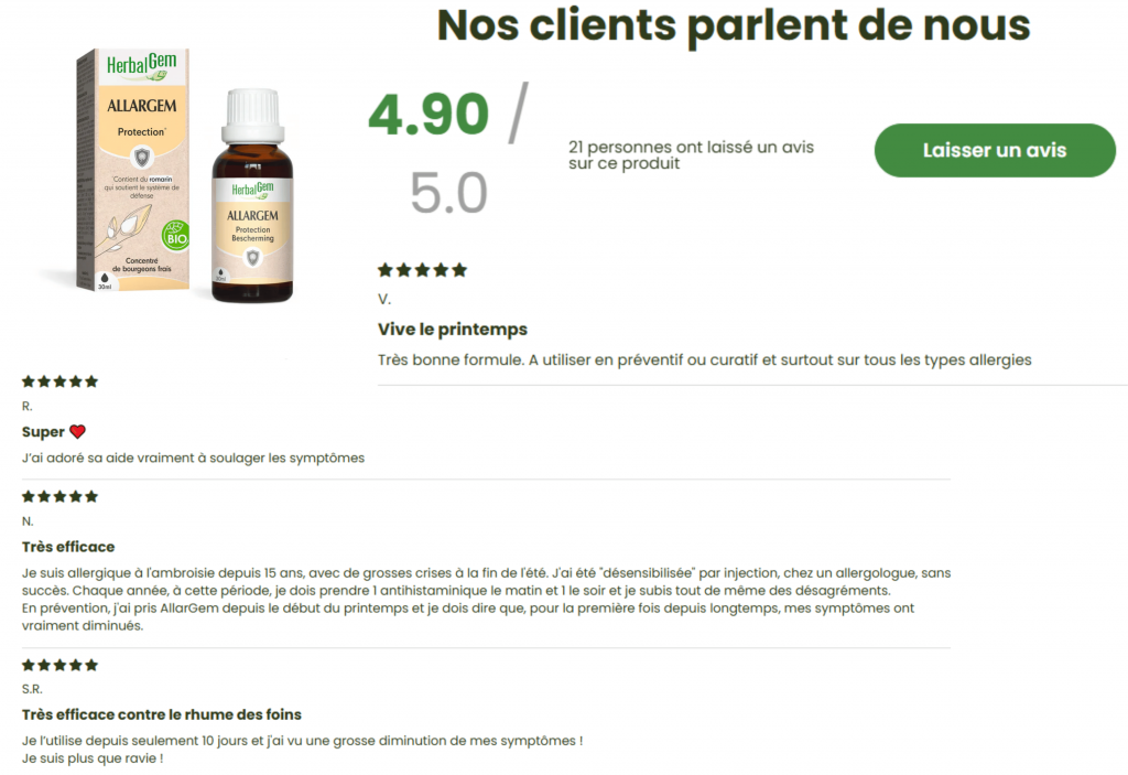 avis des clients le produits allargem de chez herbalgem