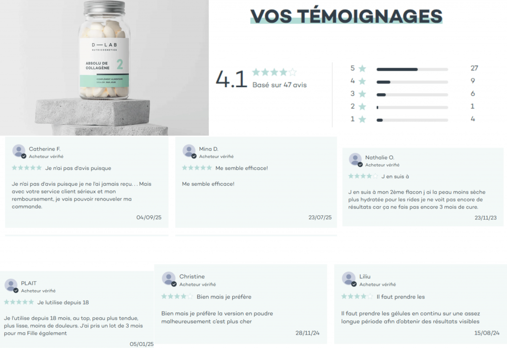 avis des clients sur absolu de collagène d-lab