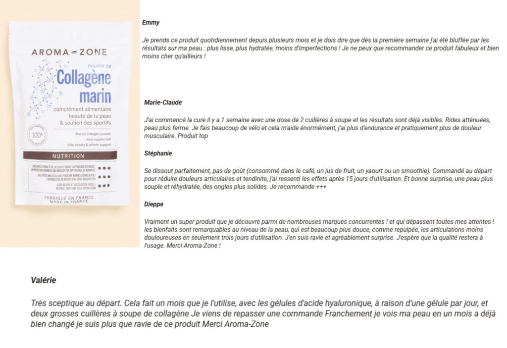 avis des clients sur collagène marin aroma zone