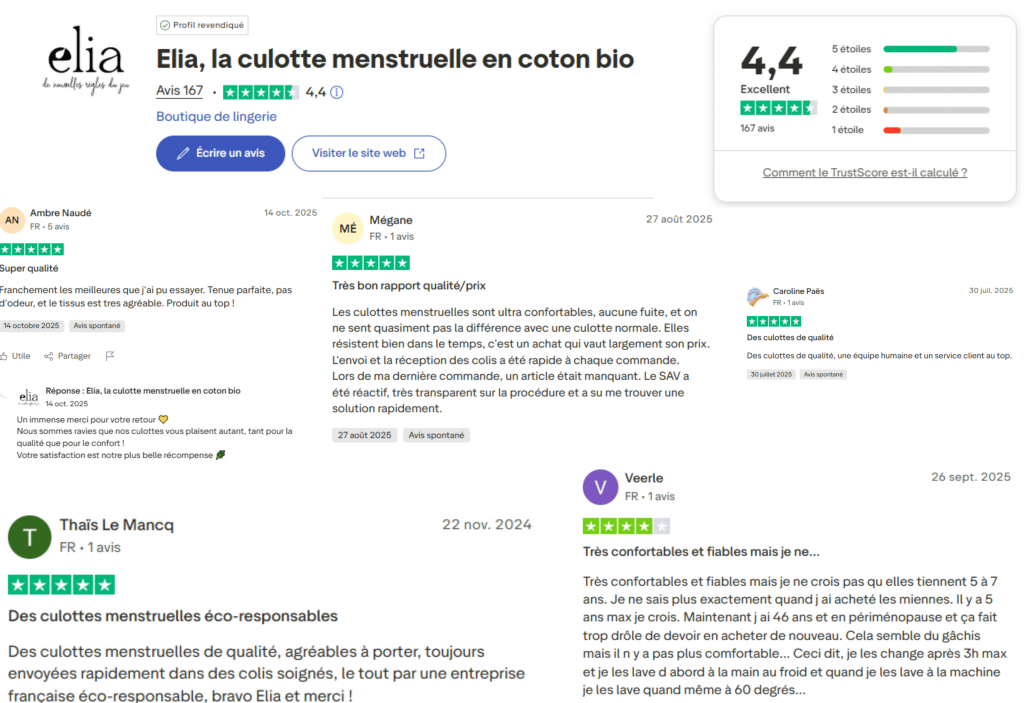 avis des clients sur elia lingerie