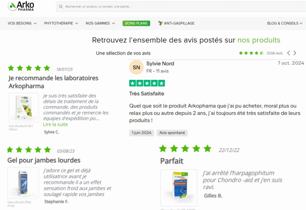 avis des clients sur la marque et les produits arkopharma
