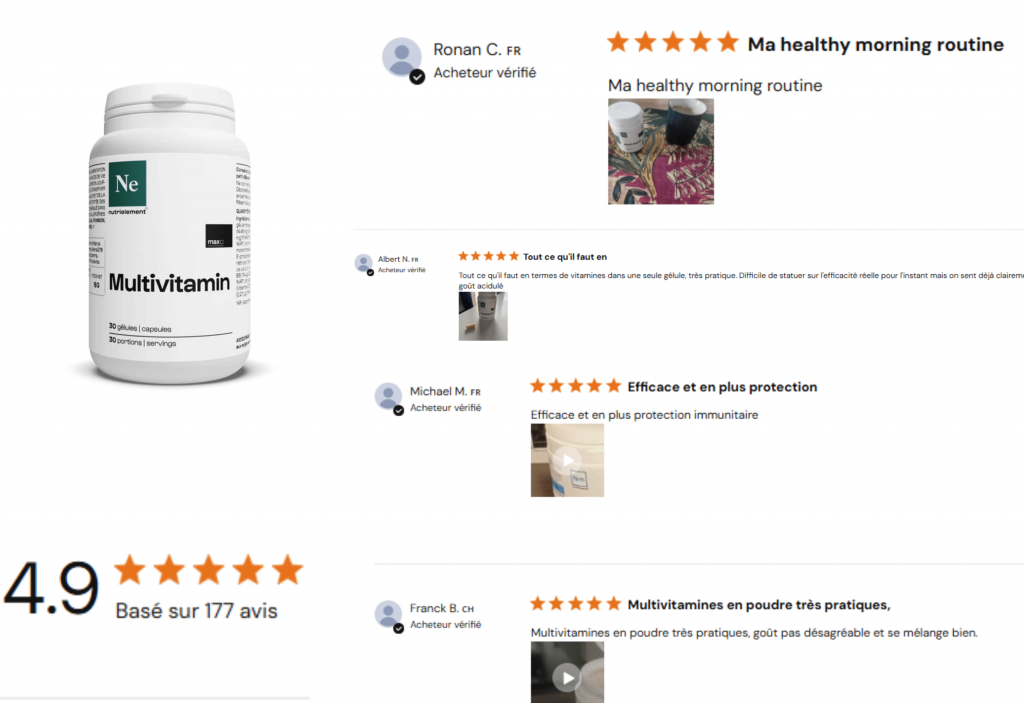 avis des clients sur la multivitamines nutrimuscle