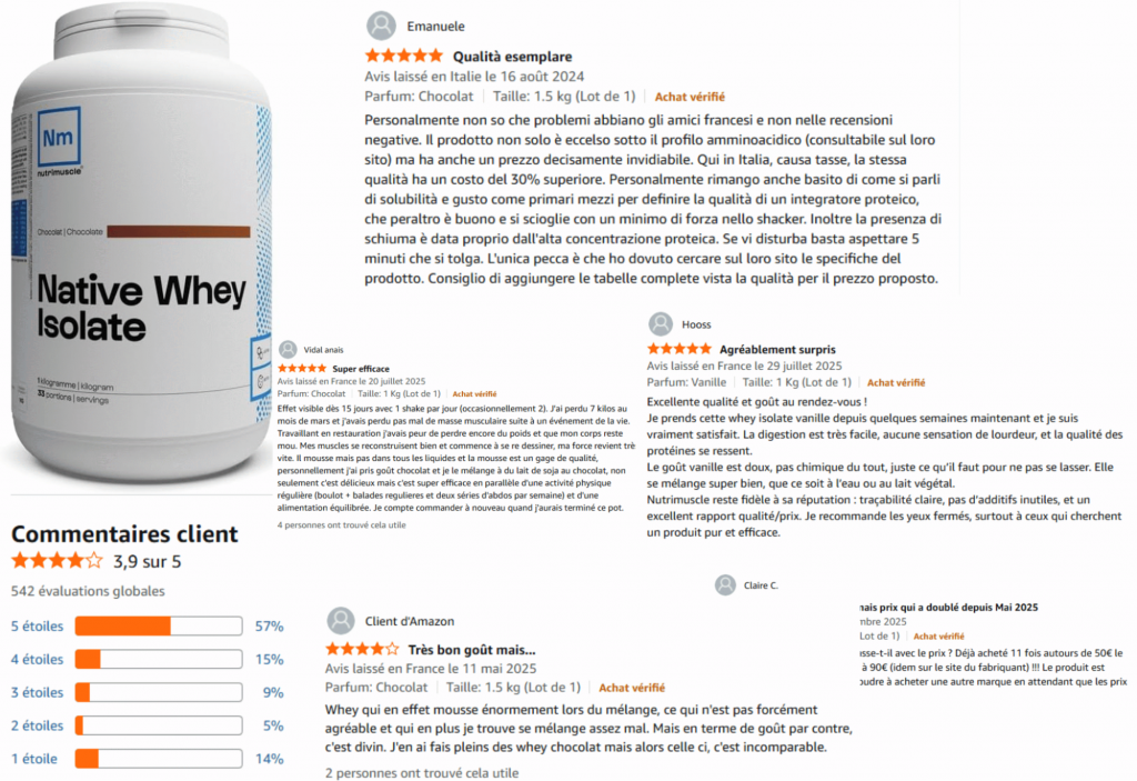 avis des clients sur la whey isolate nutrimuscle