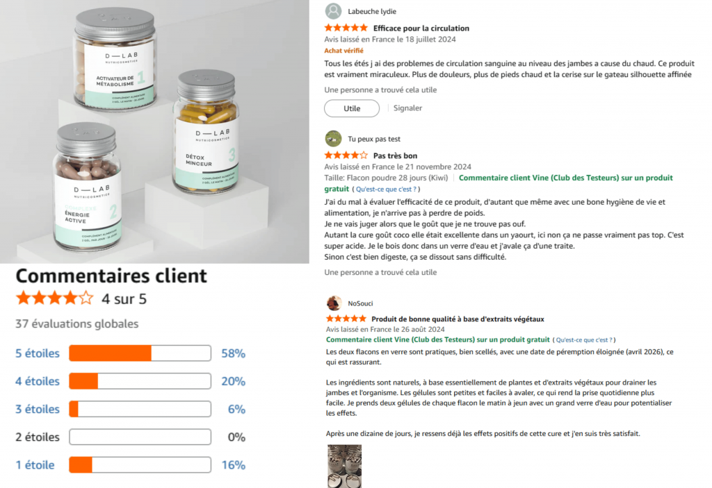 avis des clients sur le d-lab perte de poids