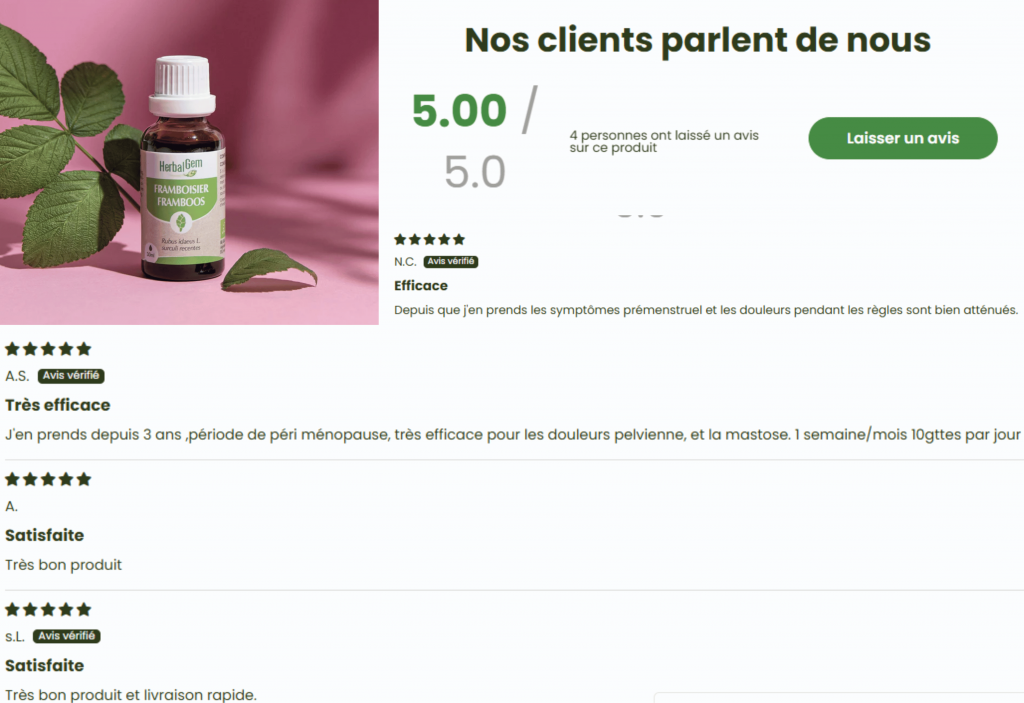avis des clients sur le macérat de framboisier Herbalgem