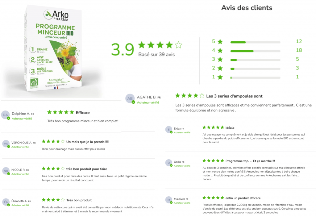 avis des clients sur le programme minceur bio arkopharma