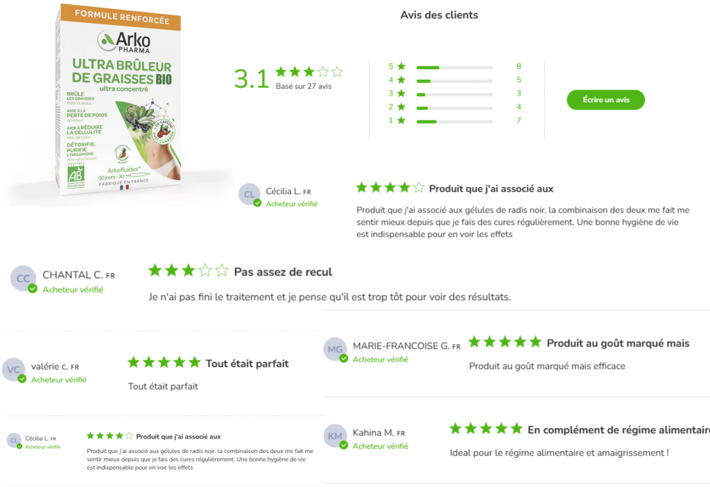 avis des clients sur l’ultra brûleur de graisse