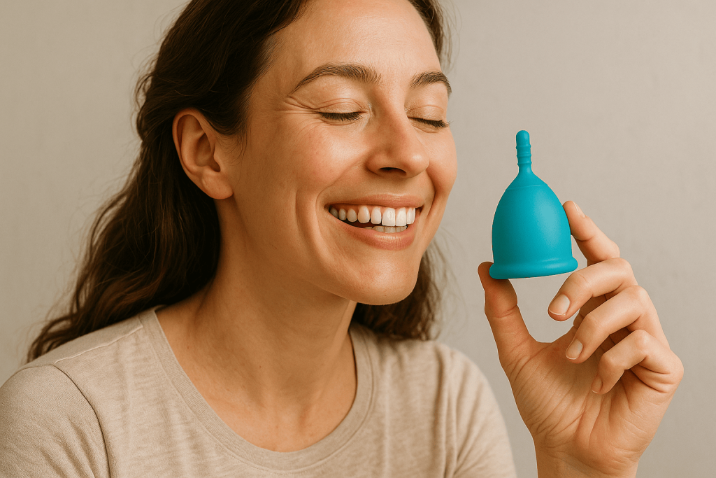 jeune femme détendu grace a sa cup menstruelle