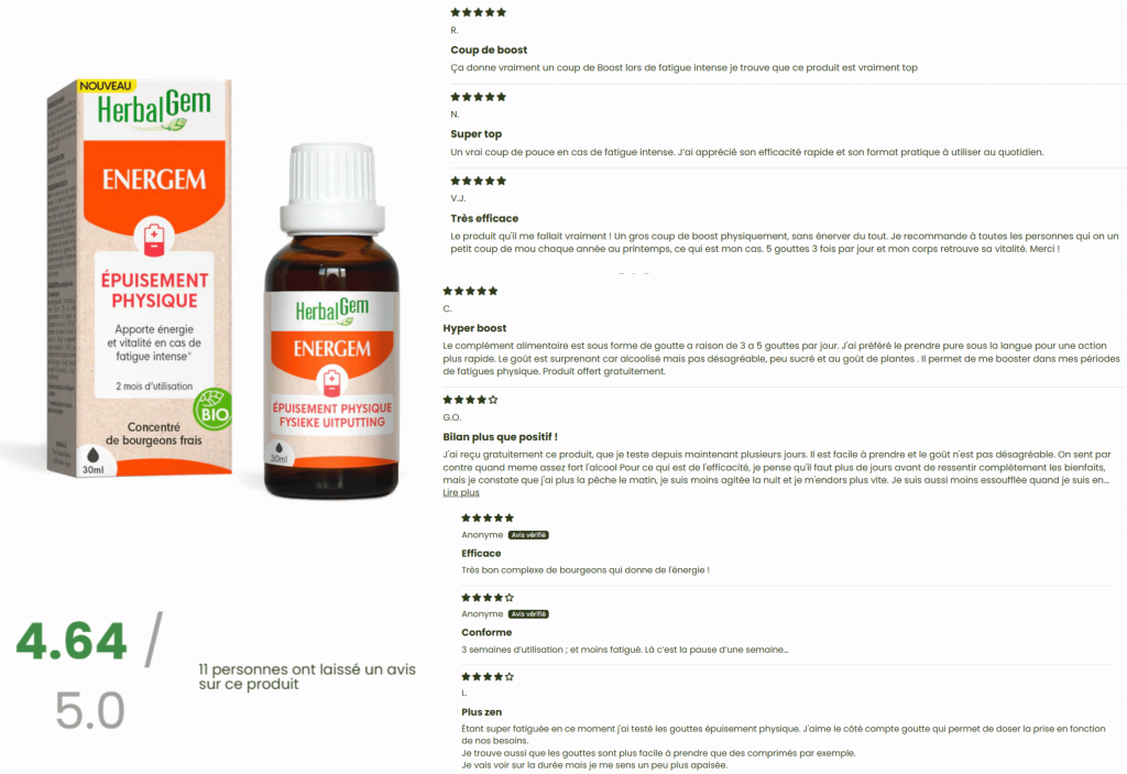 les avis des client sur energem épuisement physique de herbalgem