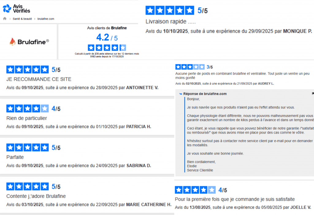 les avis des client sur la marque brulafine après test de leur produits