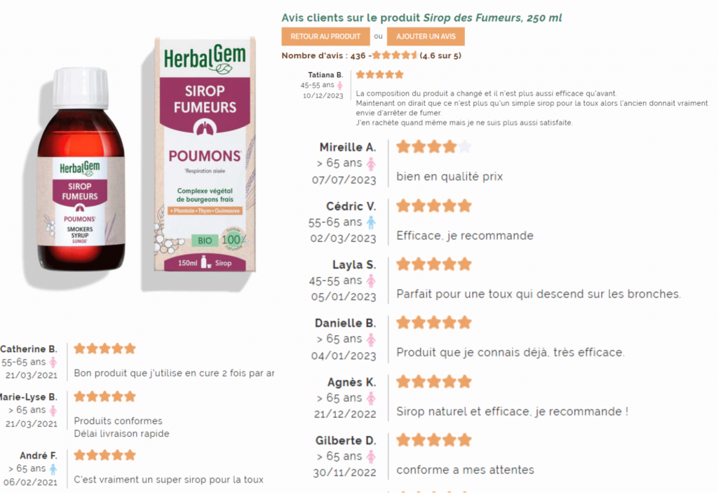 les avis des client sur le sirop fumeur de chez herbalgem