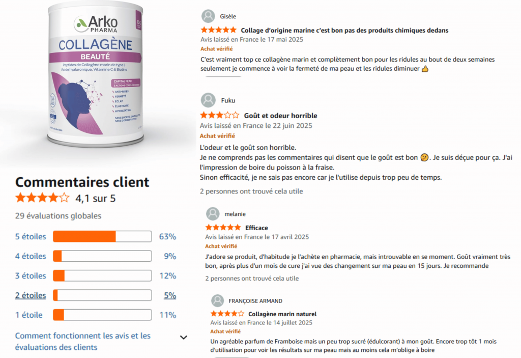 les avis des clients après utilisation du collagène arkopharma