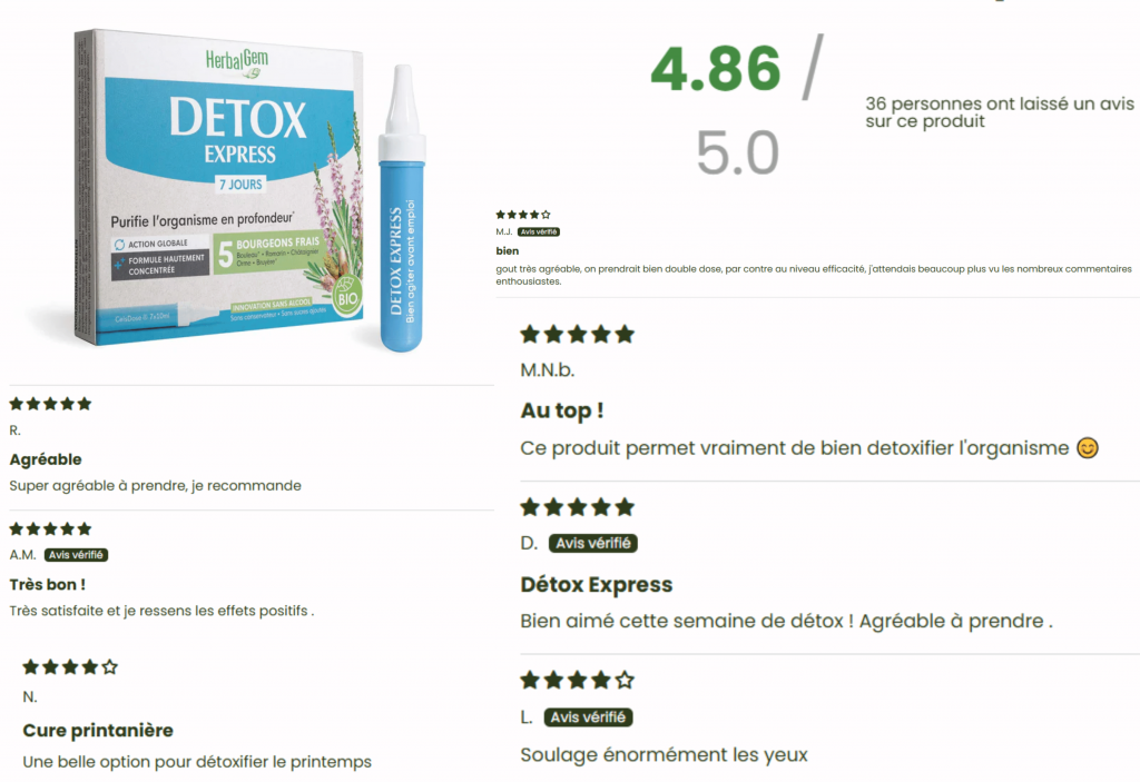 les avis des clients sur detox express herbalgem