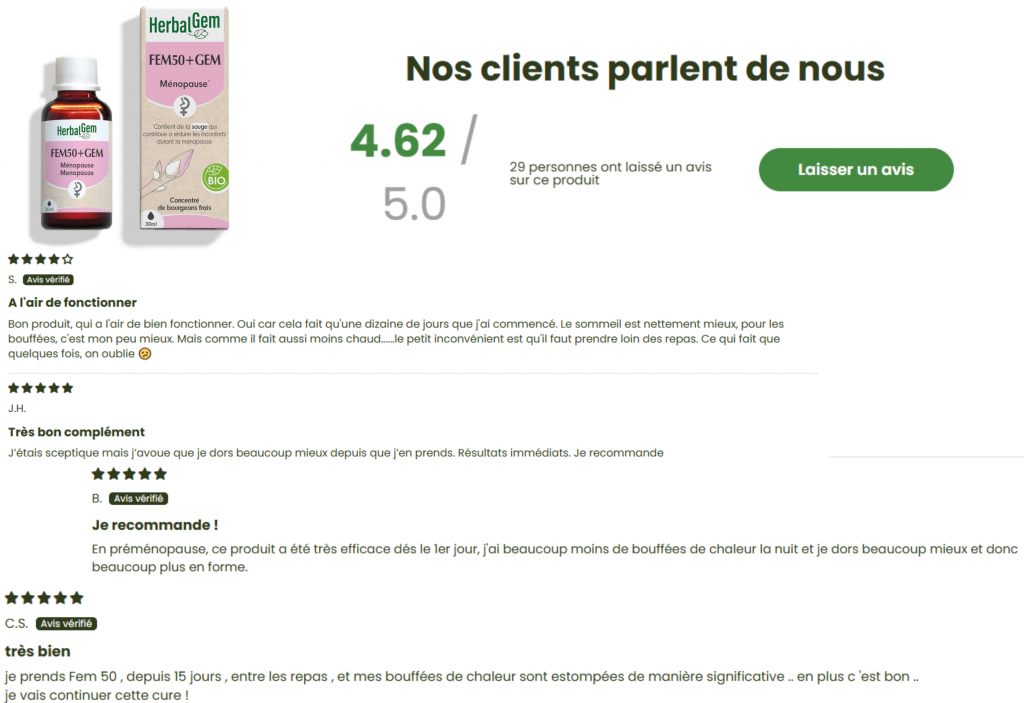 les avis des clients sur herbalgem ménopause