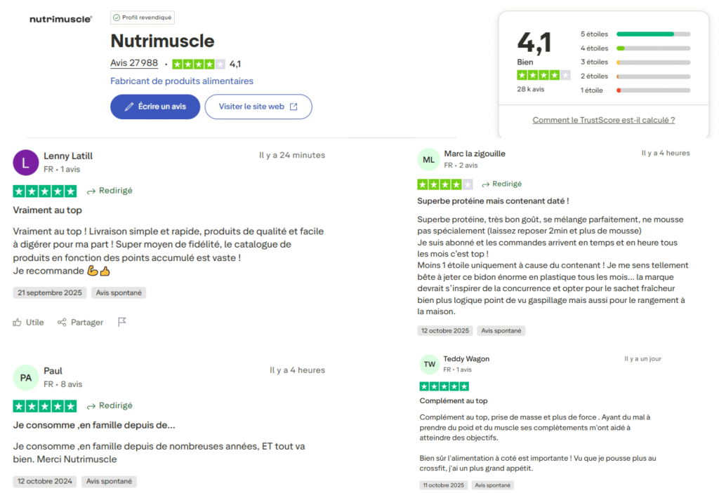 les avis des clients sur la marque de complément alimentaire nutrimuscle