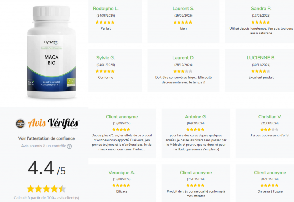 les retours client sur le maca bio de dynveo