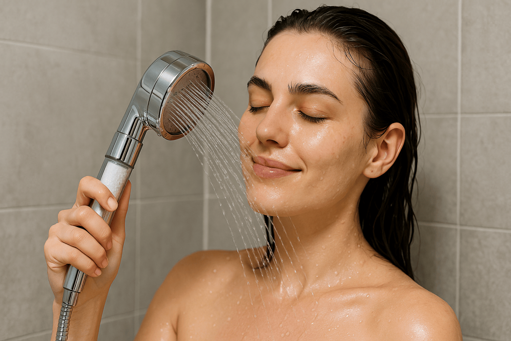 personne profitant de sa douce grâce au meilleur pommeau de douche filtrant