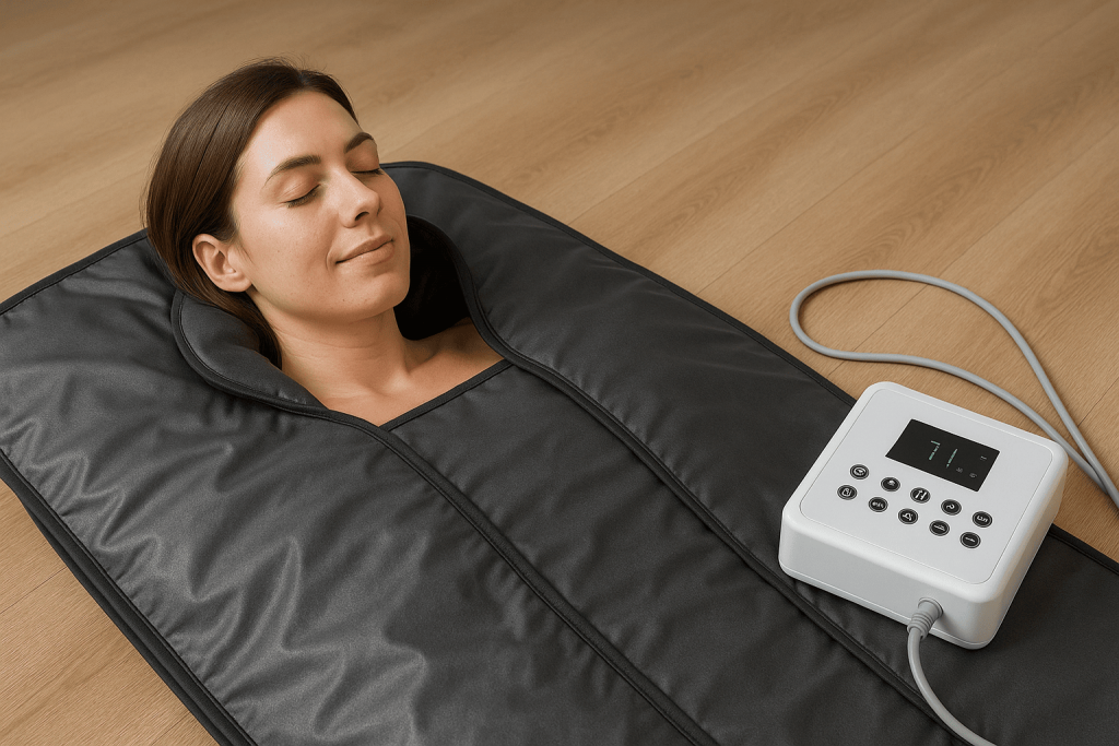 personne profitant des bienfaits de la meilleure couverture sauna infrarouge