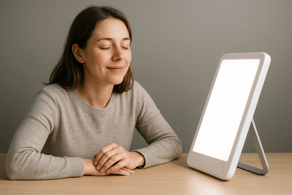personne profitant des bienfaits de la meilleure lampe de luminothérapie