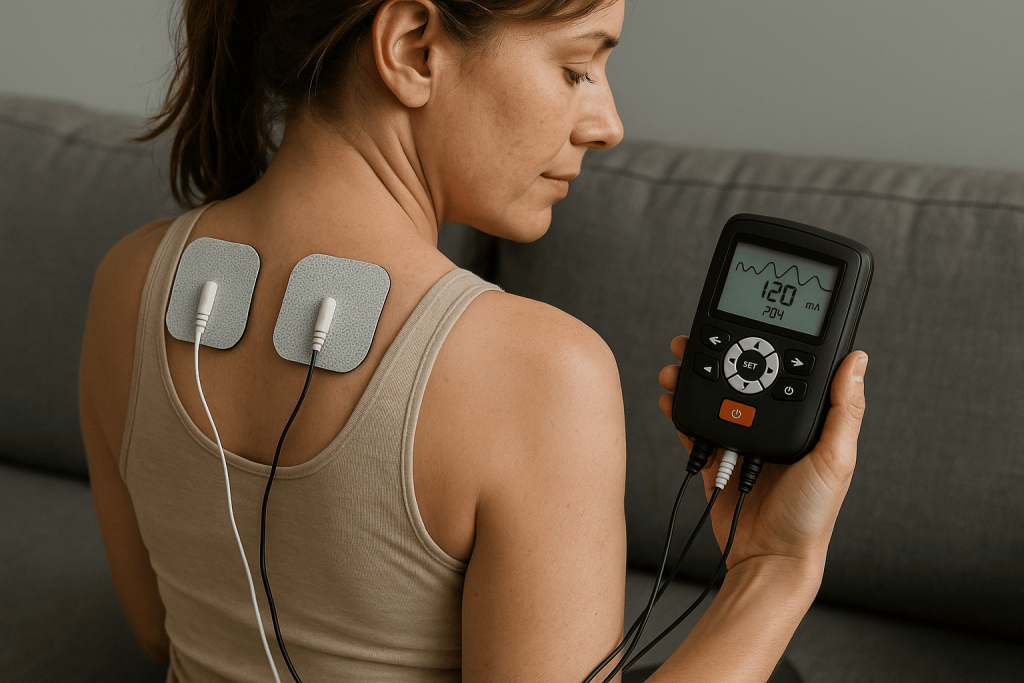 personne profitant des bienfaits de son électrostimulateur kiné