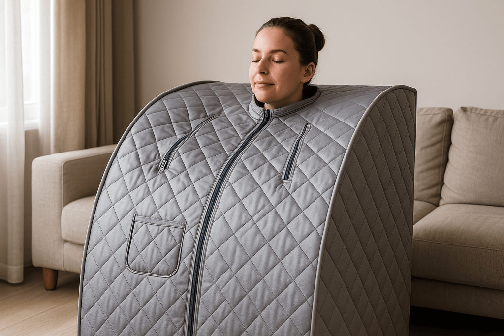 une personne profitant d’un moment de relaxation avec son sauna portable