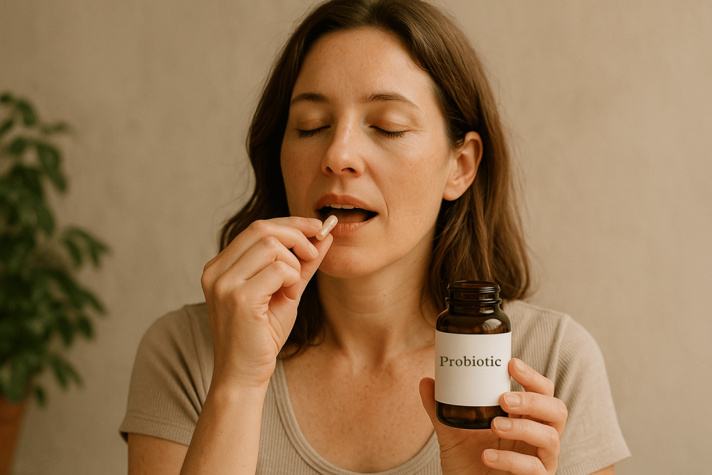 a person suffering from constipation finds relief thanks to the benefits of probiotics for constipation