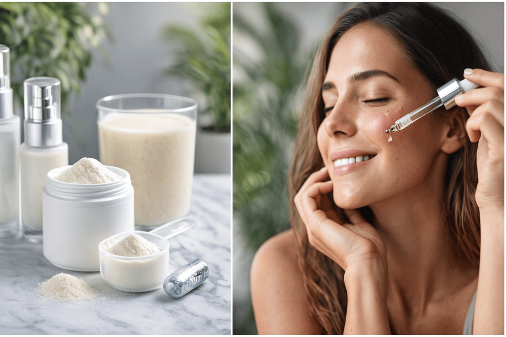 a woman with soft skin thanks to collagen with hyaluronic acid and vitamin C