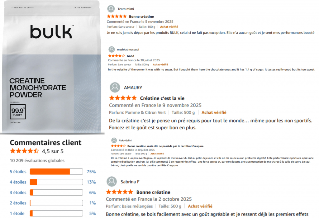 avis des clients sur la créatine bulk