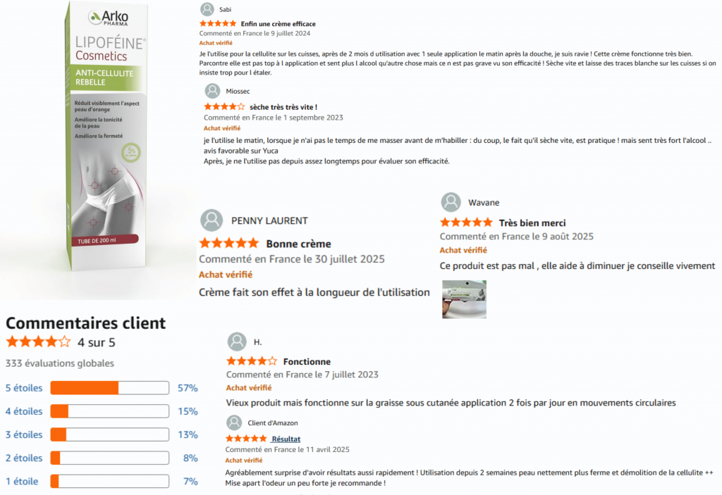 avis des clients sur le gel lipoféine anti-cellulite arkopharma