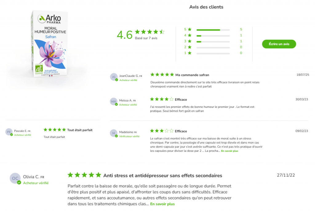 avis des clients sur le safran arkopharma