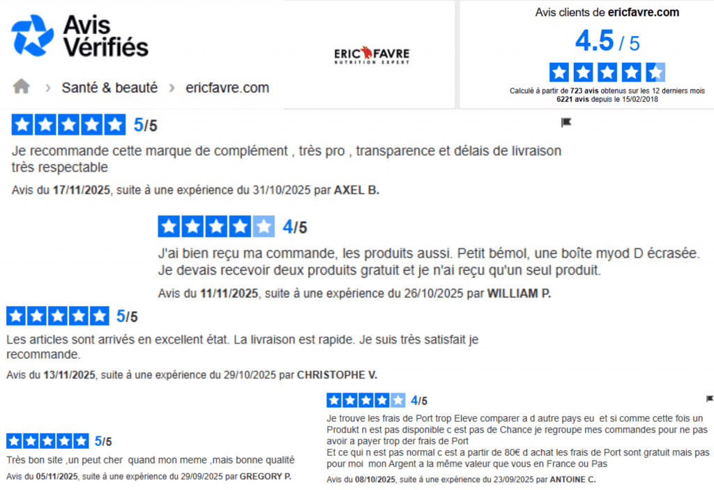 avis des clients sur les produits eric favre